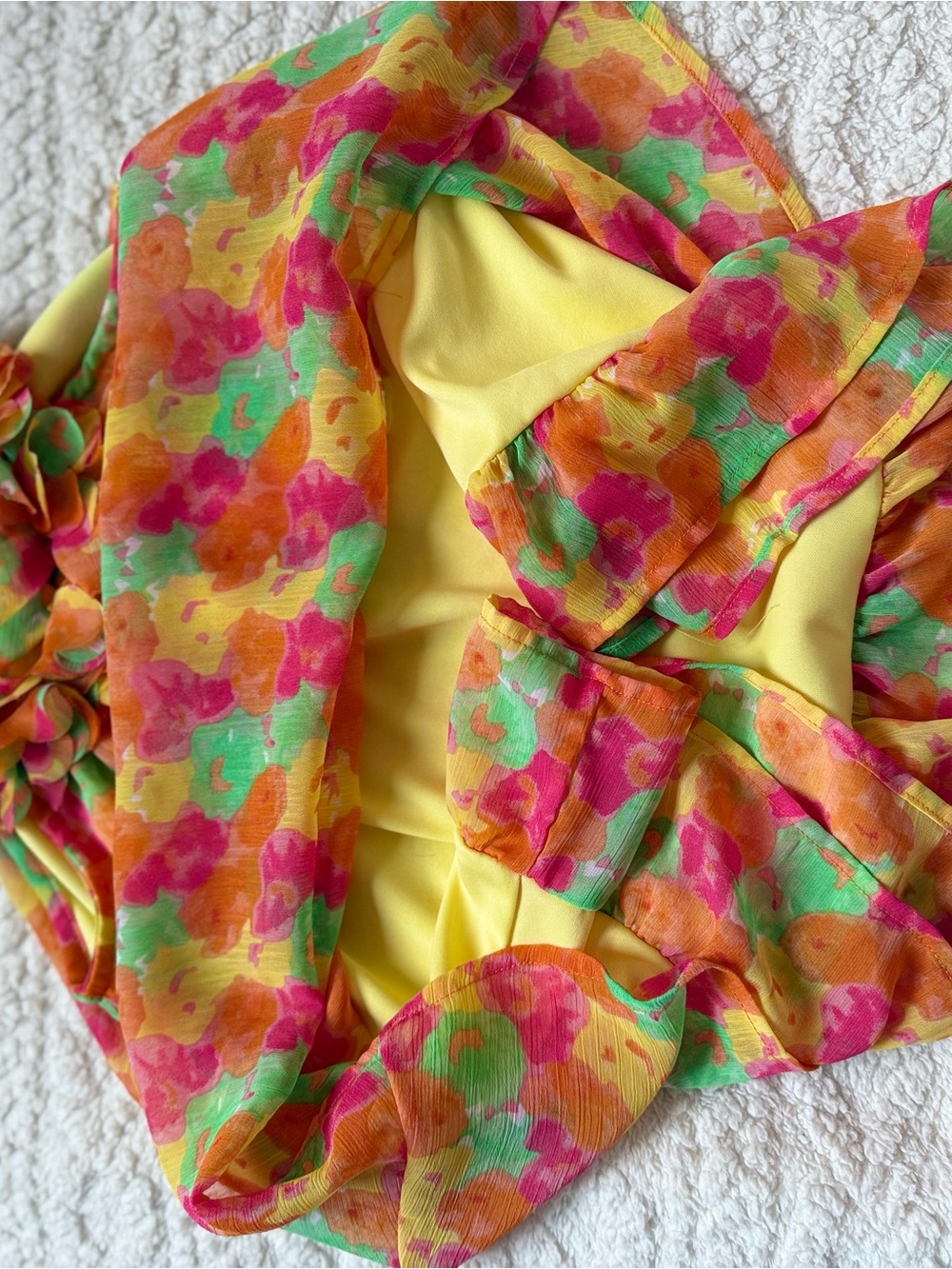 Kids Blueberi Boulevard Dress Yellow Pink Orange Green Floral Halter Ruffle 2T - Picture 6 of 7